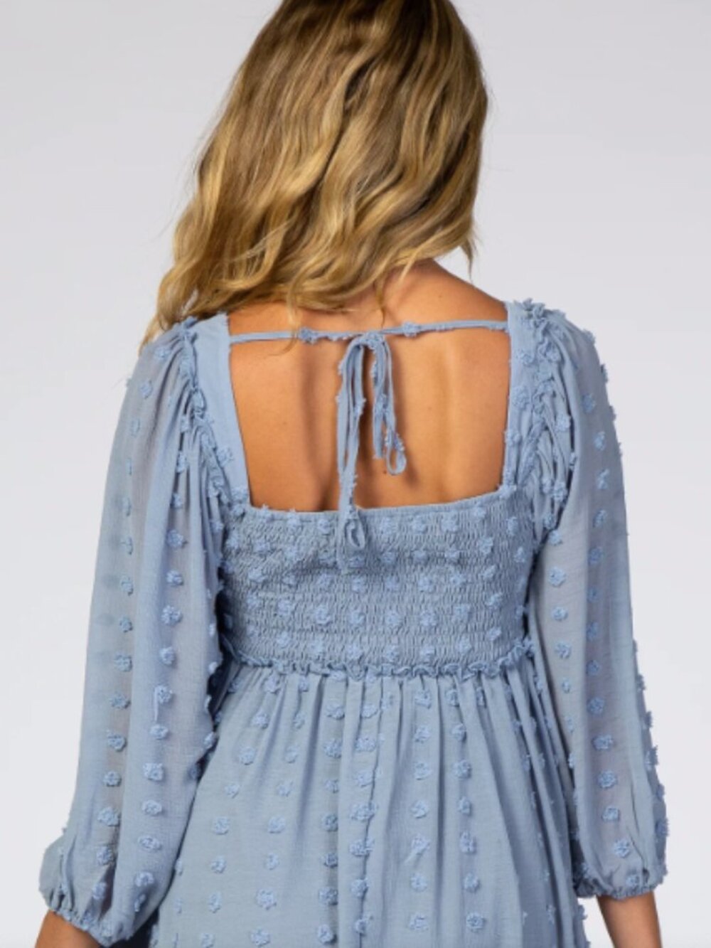 Pinkblush Maternity Light Blue Textured Dot Smocked Dress Medium - Picture 7 of 7